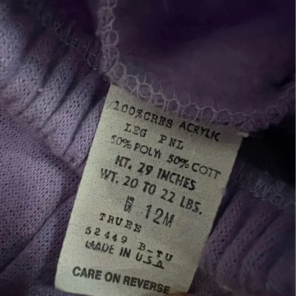 Vintage 12 month baby girl bundle lot purple pants and short sleeve shirt